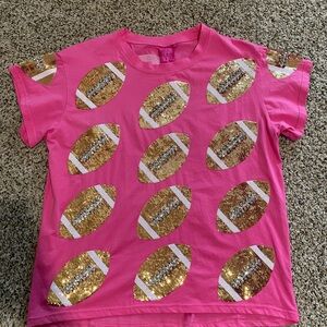 Queen of Sparkles QOS Hot Pink Football T-shirt sequins glitter rhinestones